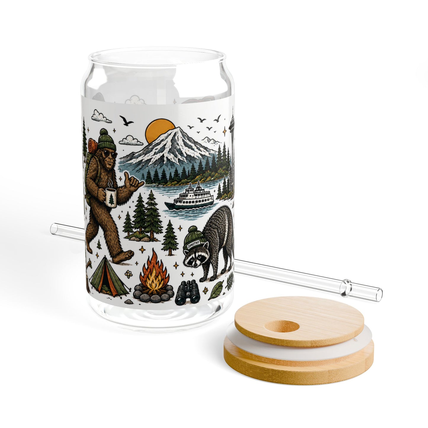 Woodland Camping Pattern Sipper Glass | 16oz
