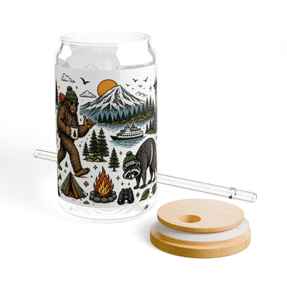 Woodland Camping Pattern Sipper Glass | 16oz