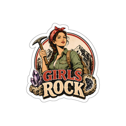 Retro Girls Rock Climbing Miner sticker | Rockhounding Mountain Nature Lover Die-Cut Sticker