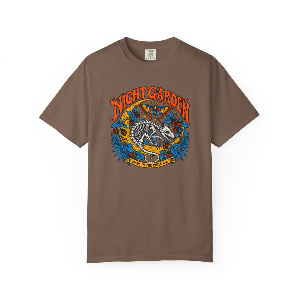 Night Garden T-Shirt, Opossum Skeleton with Moth & Moon, Gothic Botanical Graphic Tee