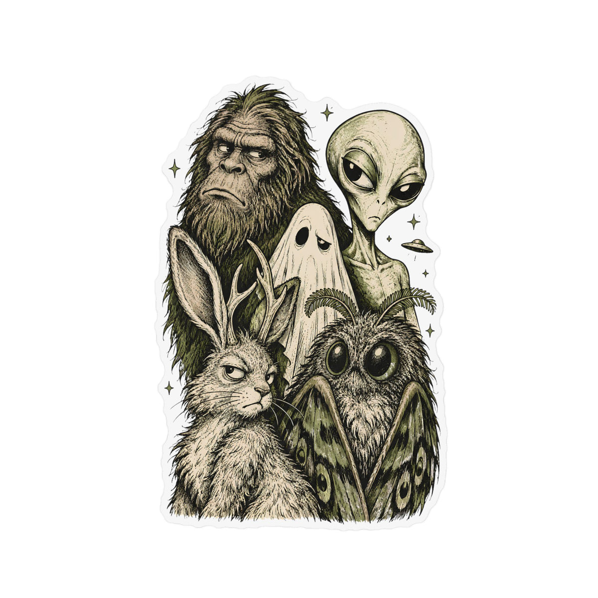Cryptid Collage Magnets | Bigfoot Alien Owl Hare Ghost