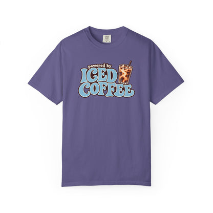 Iced Coffee Graphic T-Shirt — "Powered by Iced Coffee" Retro Coffee Tee
