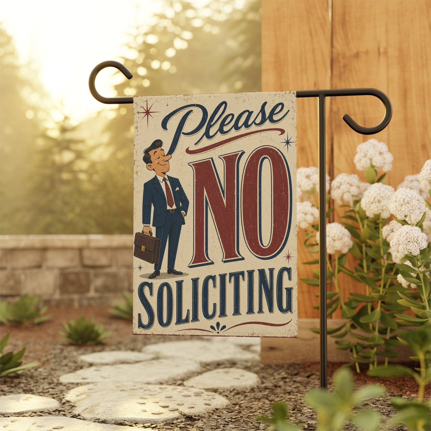Please No Soliciting Vintage Garden & House Banner | Retro Sign Banner