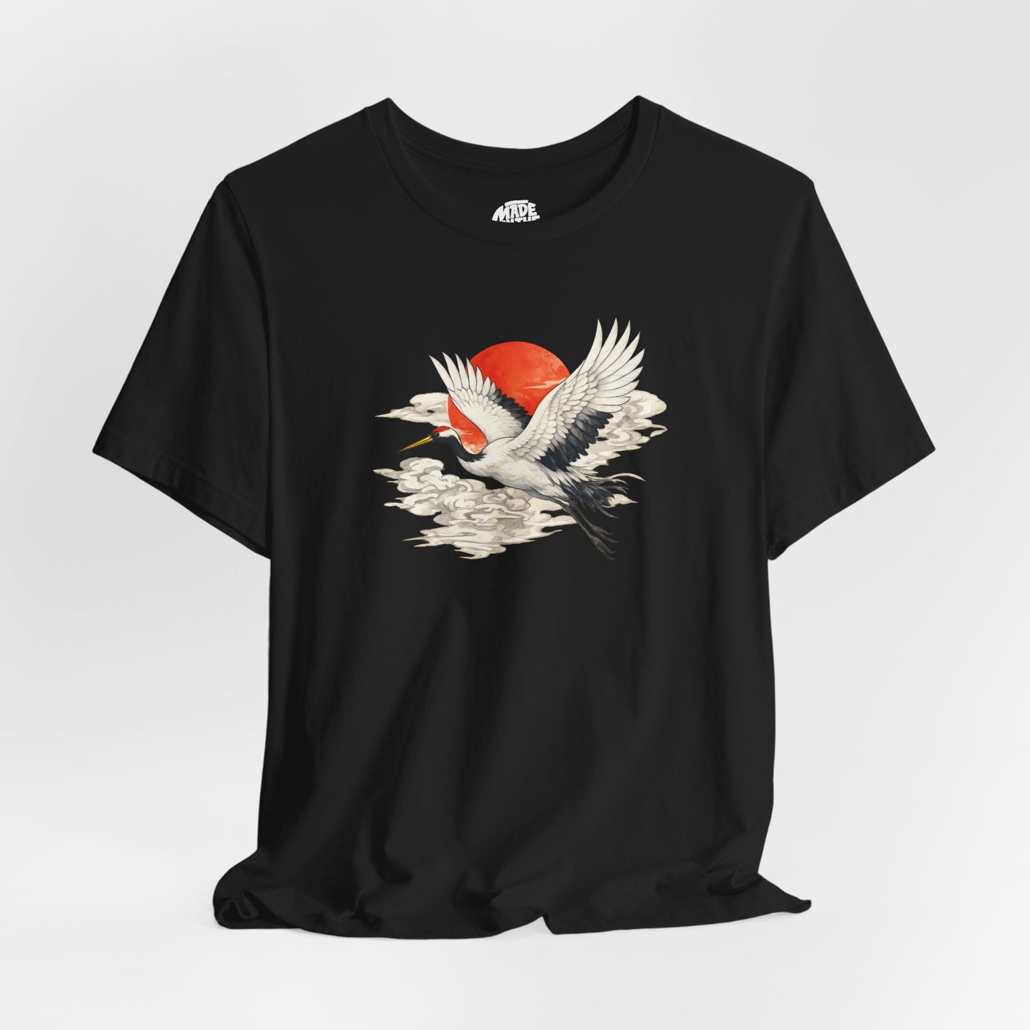 Red-Crowned Crane Rising Sun T-Shirt | Japanese Crane Illustration