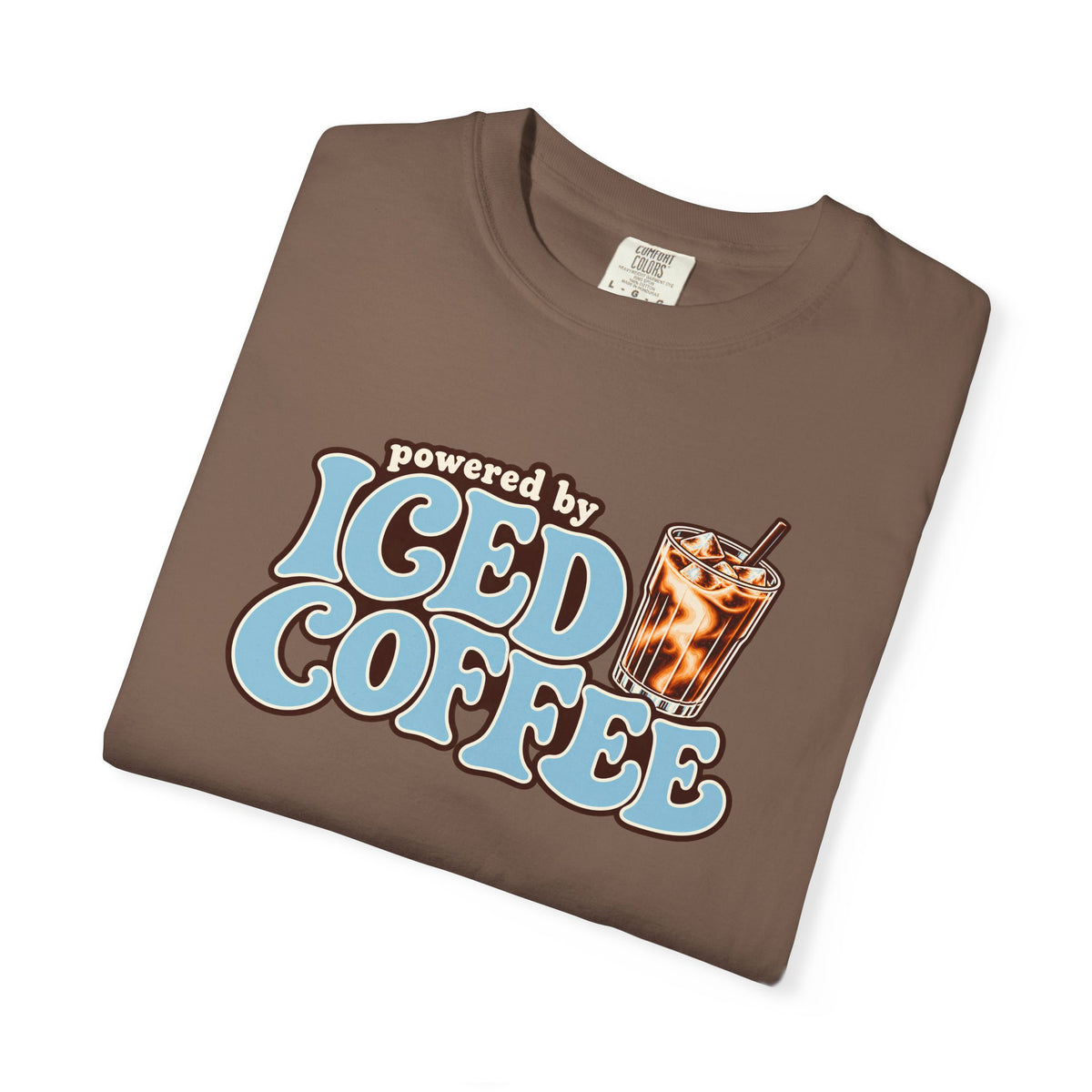 Iced Coffee Graphic T-Shirt — "Powered by Iced Coffee" Retro Coffee Tee