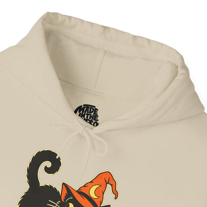 Halloween Black Cat Hoodie – Vintage Witch Hat Cat Pullover