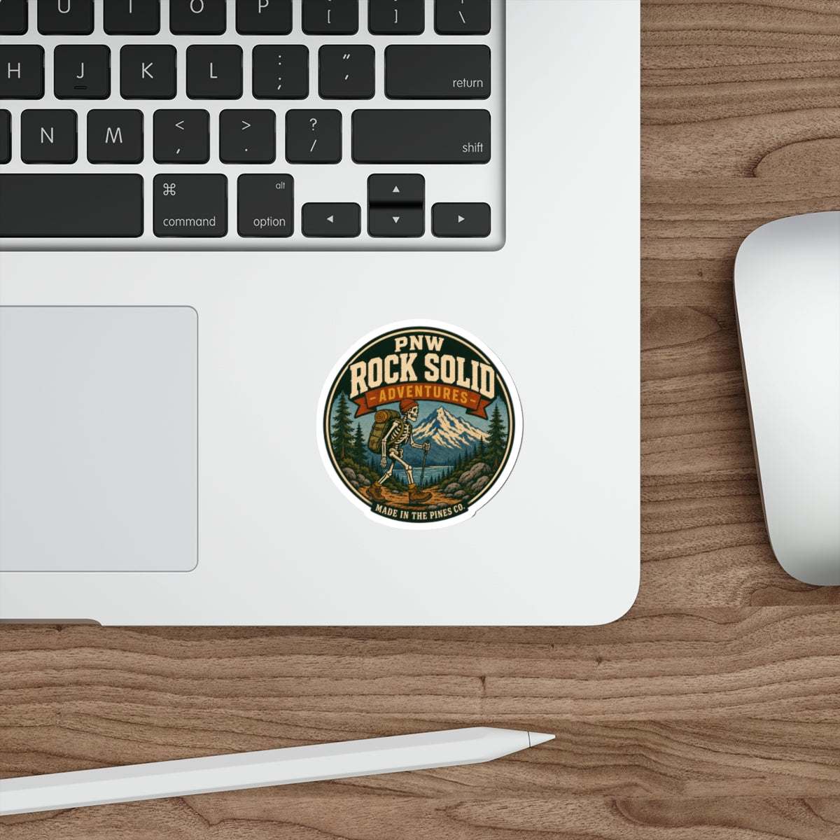 PNW Rock Solid Adventures Hiking Skeleton Sticker | Mountain Badge Die-Cut