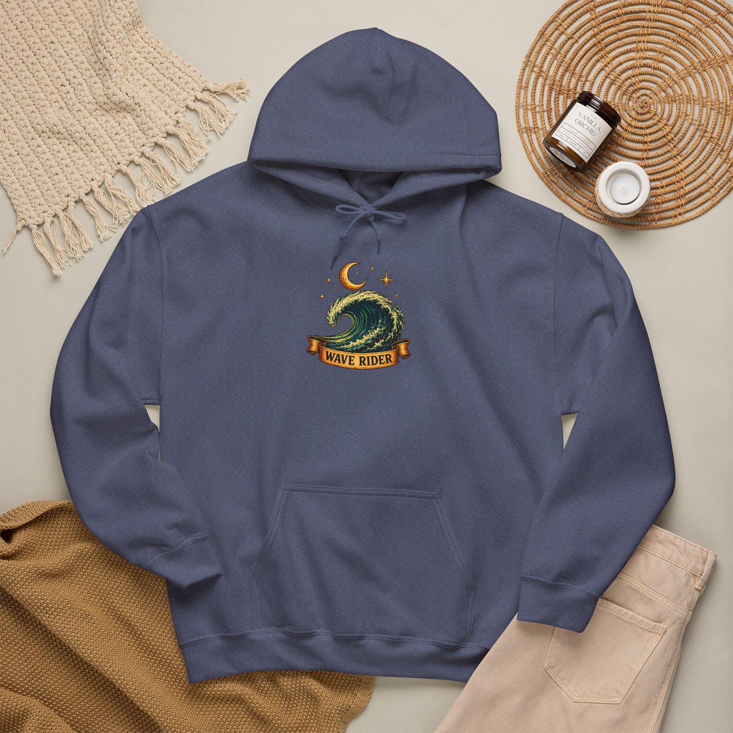 Tarot Surf Hoodie — The Wave Rider Skeleton Surfing Fish, Celestial Ocean Pullover