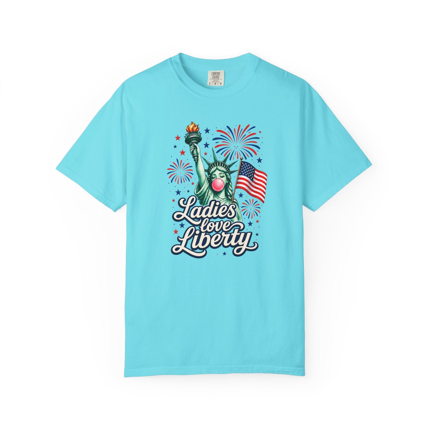 Ladies Love Liberty Statue of Liberty T-Shirt | American Flag Fireworks