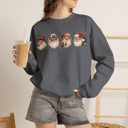 Santa Heads Crewneck Sweatshirt — Vintage Santa Faces Christmas Pullover