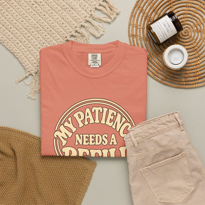 T-Shirt — “My Patience Needs a Refill” Retro Graphic Tee