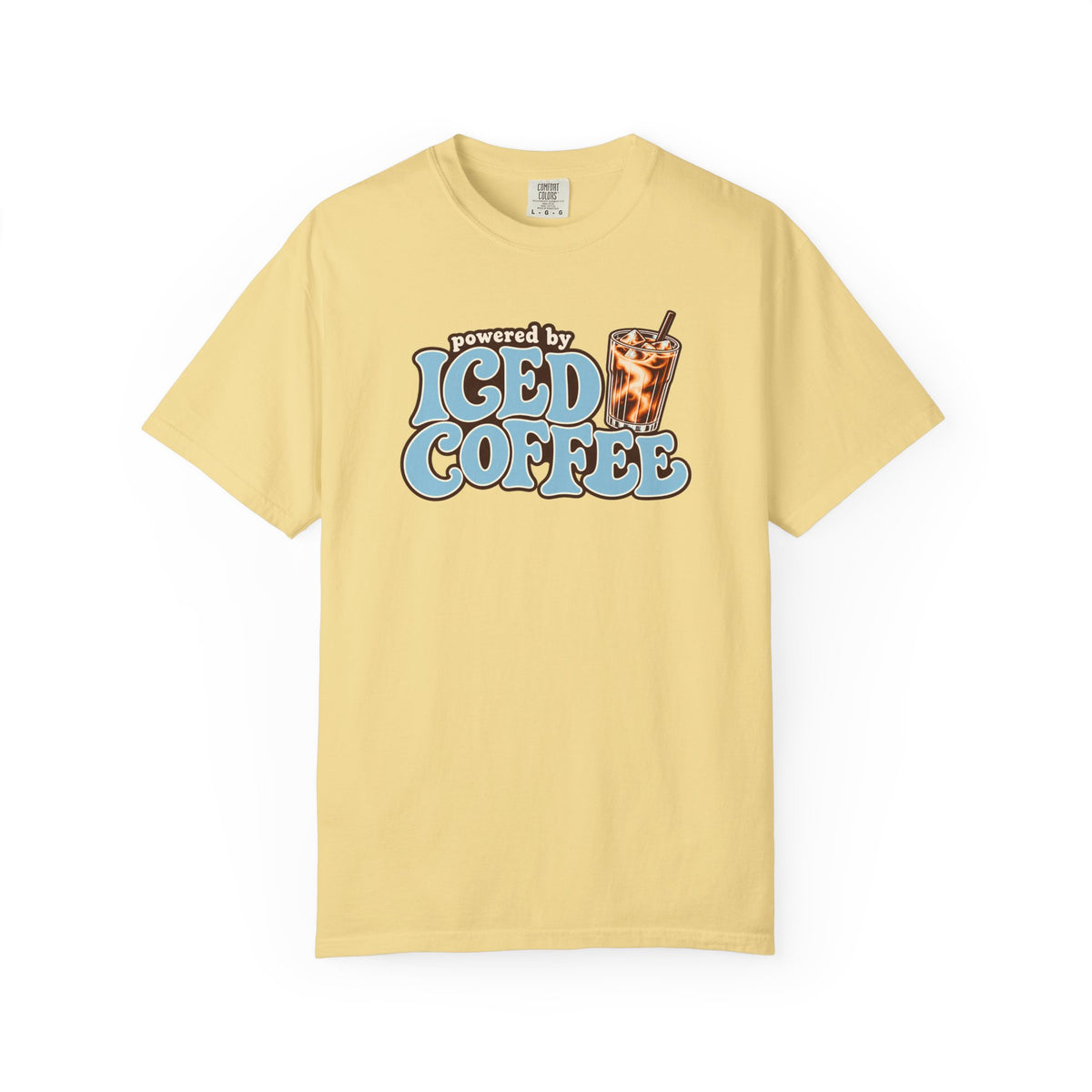 Iced Coffee Graphic T-Shirt — "Powered by Iced Coffee" Retro Coffee Tee