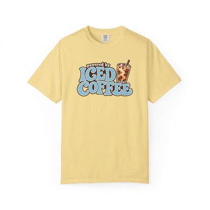 Iced Coffee Graphic T-Shirt — "Powered by Iced Coffee" Retro Coffee Tee