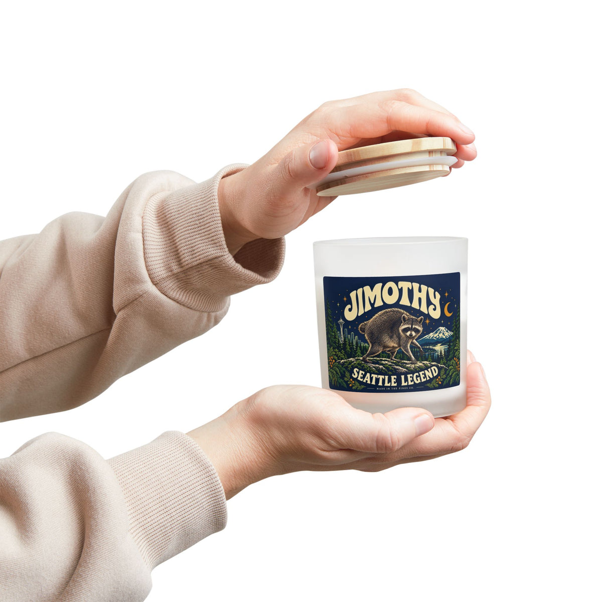 Seattle Raccoon Candle — 'Jimothy' Frosted Glass 11oz Scented Candle