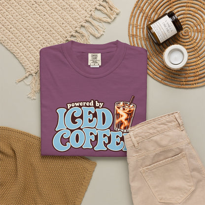 Iced Coffee Graphic T-Shirt — "Powered by Iced Coffee" Retro Coffee Tee