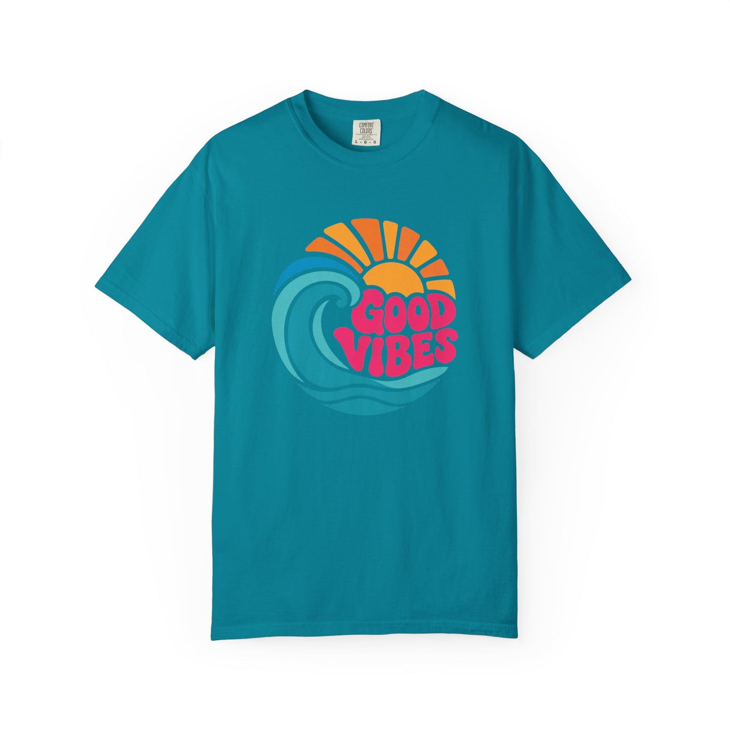Good Vibes Ocean Retro Beach Graphic T-shirt | Summer Wave Coastal Vacation Tee