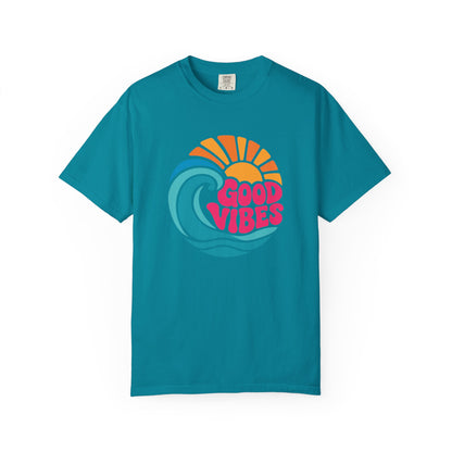 Good Vibes Ocean Retro Beach Graphic T-shirt | Summer Wave Coastal Vacation Tee