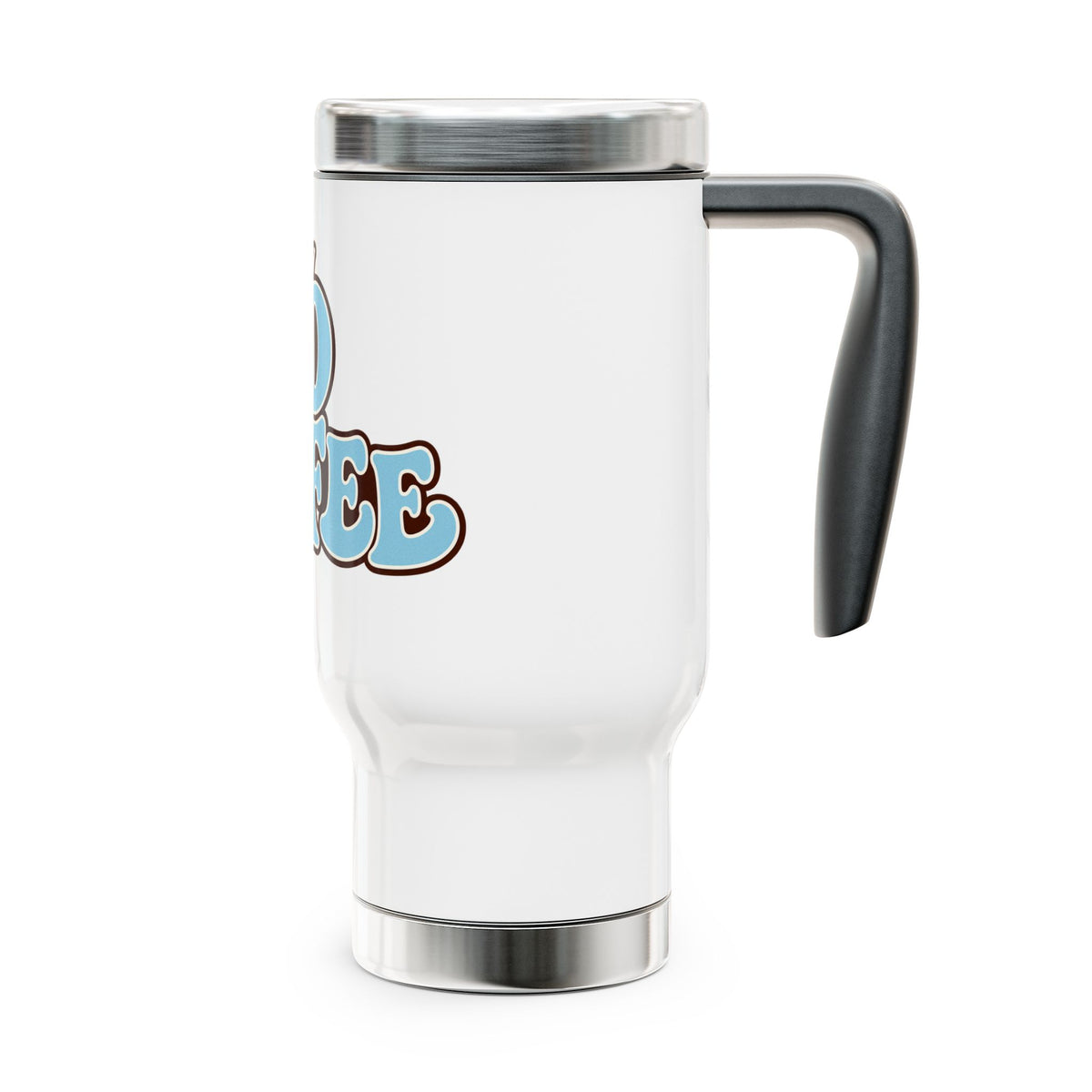 Iced Coffee Travel Mug — "Powered by Iced Coffee" 14oz Stainless Steel Tumbler with Handle