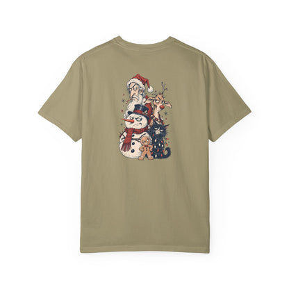 Santa, Snowman & Reindeer Christmas Stack T-shirt | Holiday Character Tee
