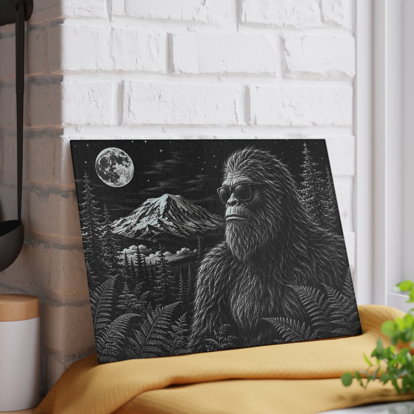 Glass Cutting Board — Sasquatch Forest Moon Design
