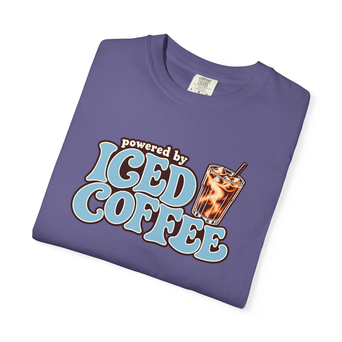 Iced Coffee Graphic T-Shirt — "Powered by Iced Coffee" Retro Coffee Tee