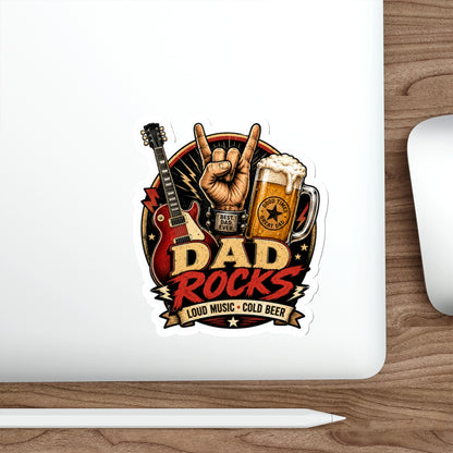 Dad Rocks Guitar Sticker | Rock Hand Sign, Beer, Loud Music