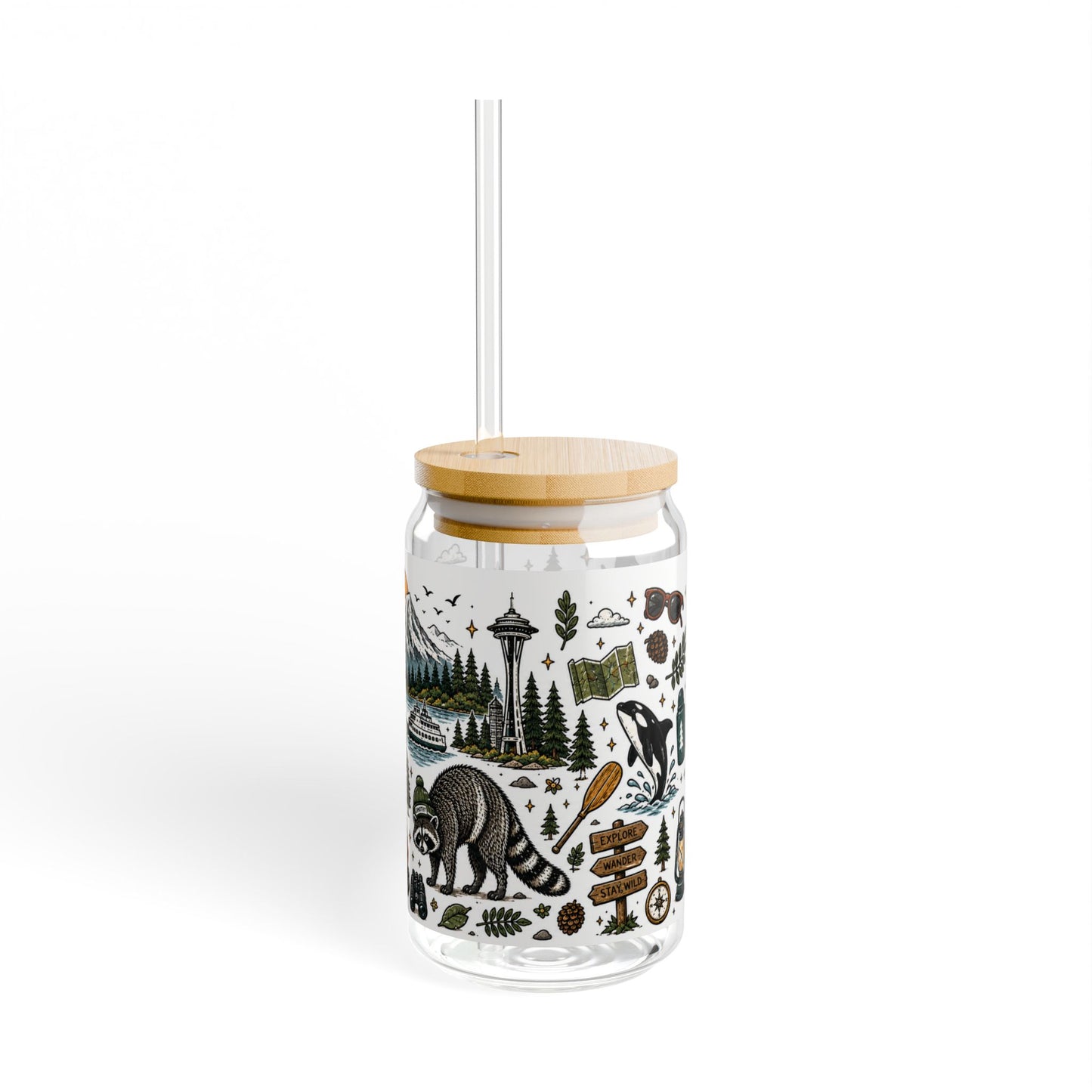 Woodland Camping Pattern Sipper Glass | 16oz