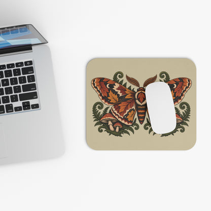 Autumn Moth & Mushroom Mouse Pad — Vintage Botanical Desk Mat