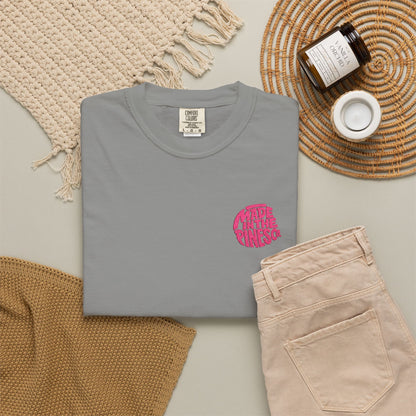 Made in the Pines Co. Embroidered Comfort Colors 1717 T-Shirt | Hot Pink Retro Logo Tee | Garment-Dyed Unisex Shirt
