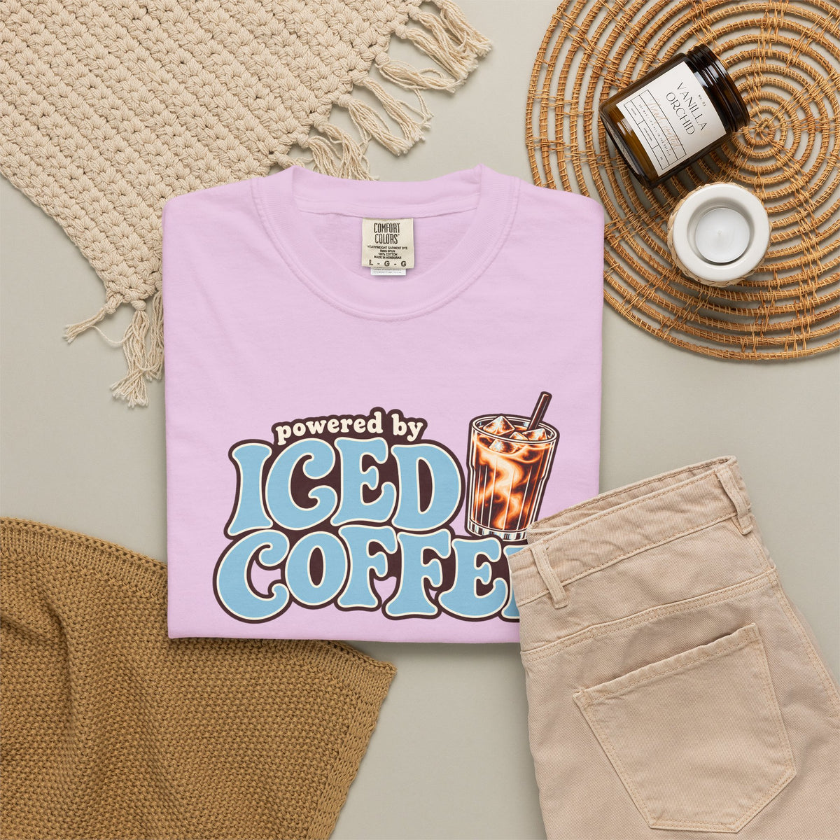 Iced Coffee Graphic T-Shirt — "Powered by Iced Coffee" Retro Coffee Tee