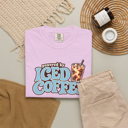 Iced Coffee Graphic T-Shirt — "Powered by Iced Coffee" Retro Coffee Tee