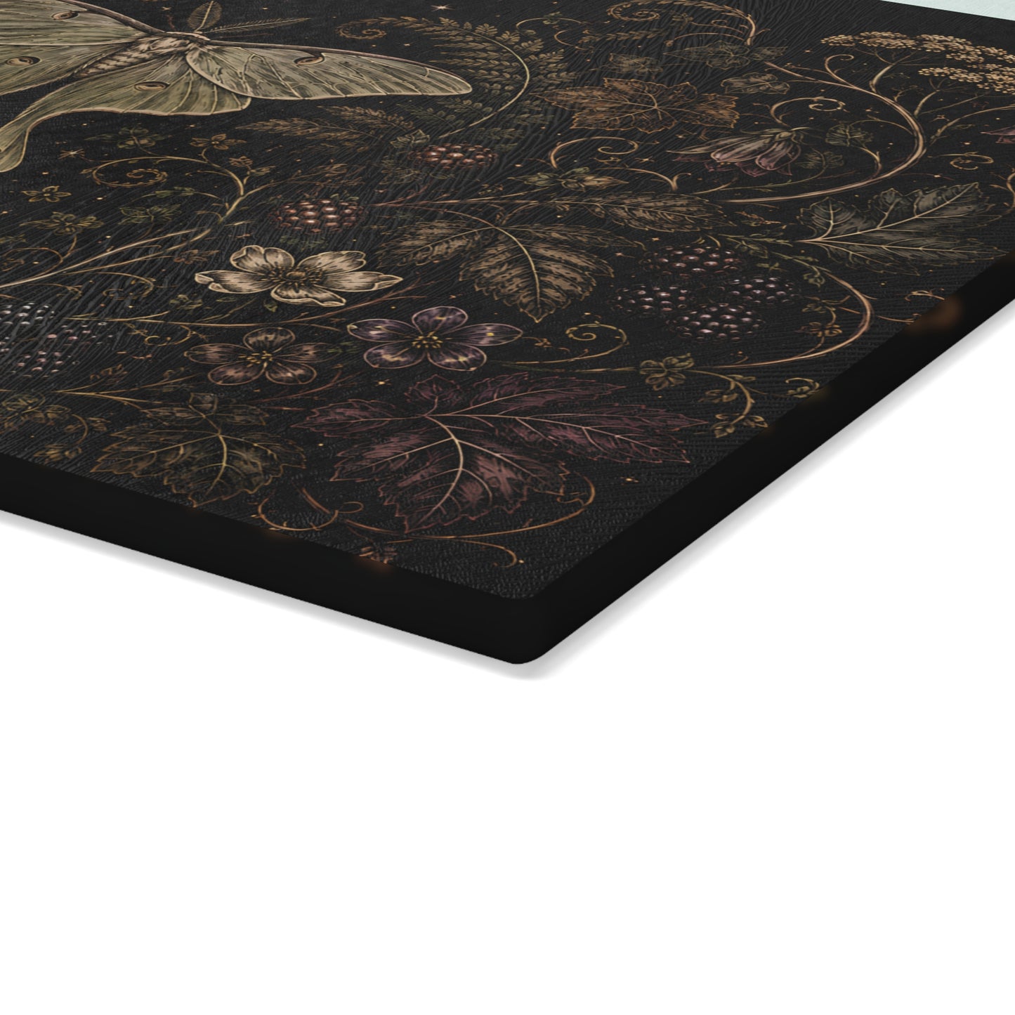 Mystic Moth & Moon Glass Cutting Board — Botanical Night Kitchen Decor