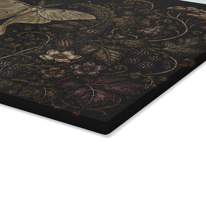 Mystic Moth & Moon Glass Cutting Board — Botanical Night Kitchen Decor