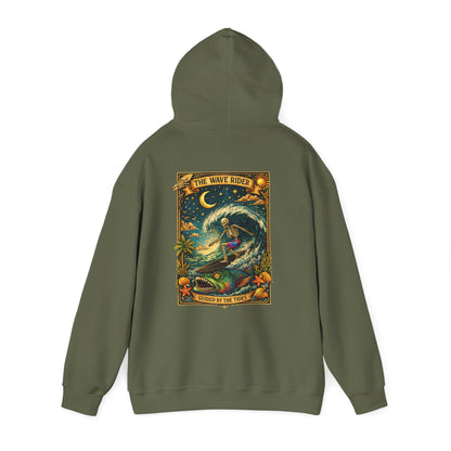 Tarot Surf Hoodie — The Wave Rider Skeleton Surfing Fish, Celestial Ocean Pullover