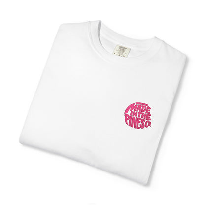 Made in the Pines Co. Embroidered Comfort Colors 1717 T-Shirt | Hot Pink Retro Logo Tee | Garment-Dyed Unisex Shirt