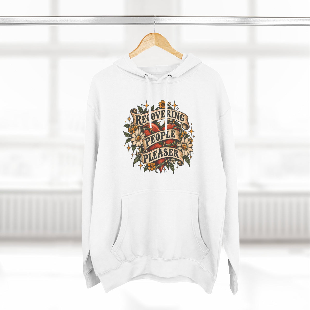 Recovering People Pleaser Hoodie — Vintage Floral Self-Care Pullover