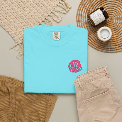 Made in the Pines Co. Embroidered Comfort Colors 1717 T-Shirt | Hot Pink Retro Logo Tee | Garment-Dyed Unisex Shirt