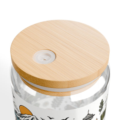 Woodland Camping Pattern Sipper Glass | 16oz