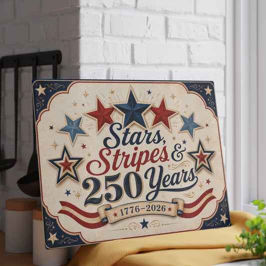 Stars Stripes 250 Years Glass Cutting Board | 1776-2026 Patriotic Kitchen