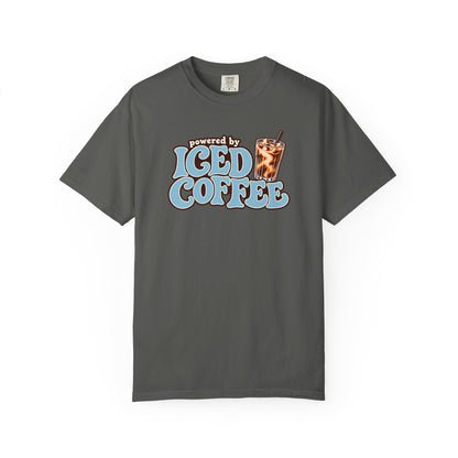 Iced Coffee Graphic T-Shirt — "Powered by Iced Coffee" Retro Coffee Tee