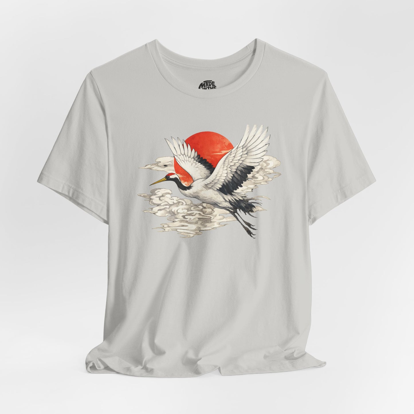 Red-Crowned Crane Rising Sun T-Shirt | Japanese Crane Illustration