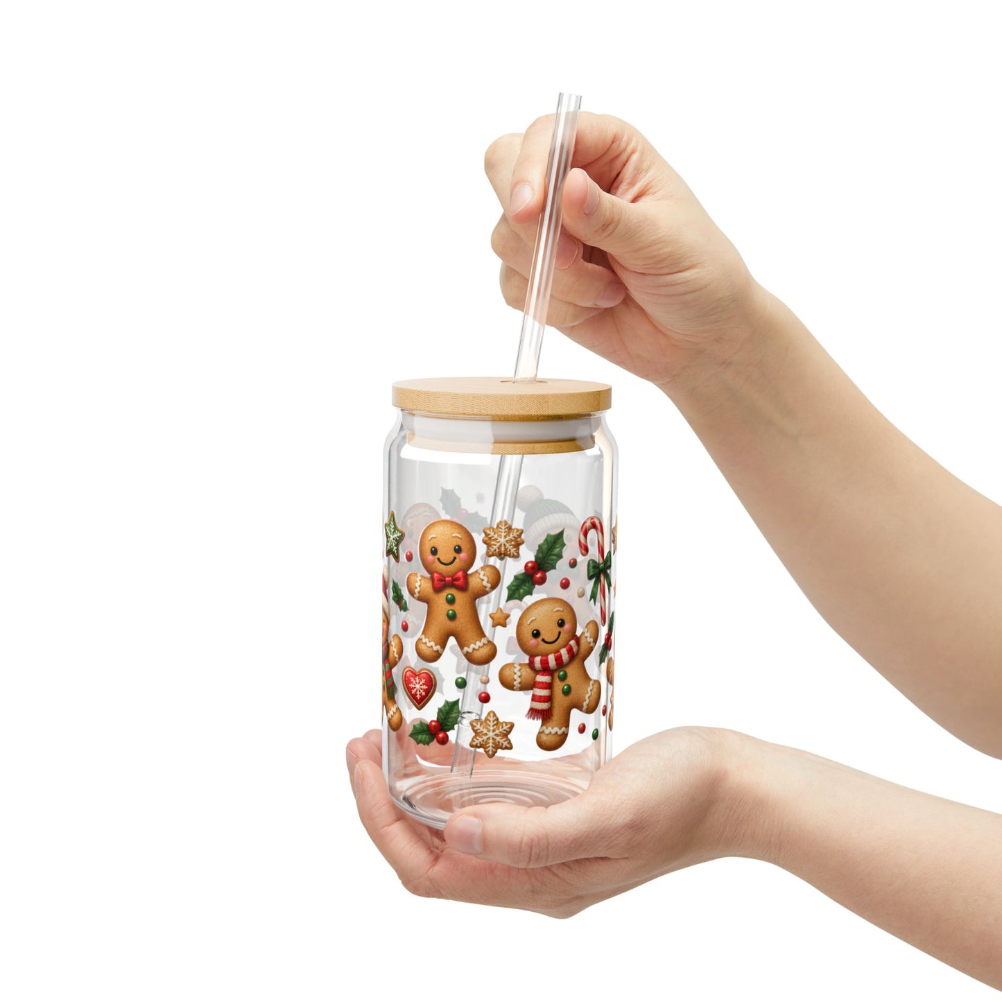 Gingerbread Holiday Sipper Glass — 16oz Festive Cookie Drink Tumbler