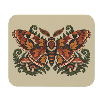 Autumn Moth & Mushroom Mouse Pad — Vintage Botanical Desk Mat