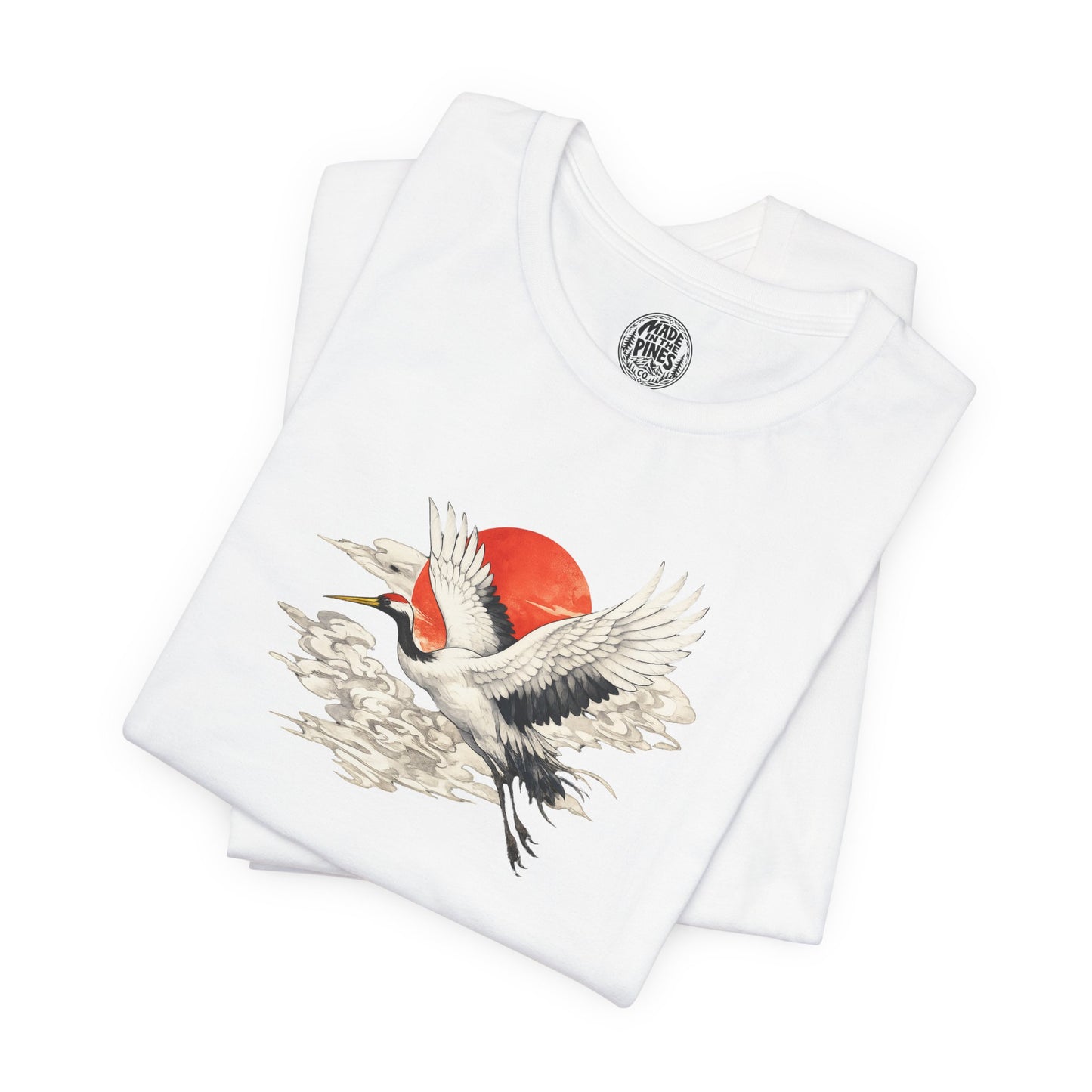Red-Crowned Crane Rising Sun T-Shirt | Japanese Crane Illustration