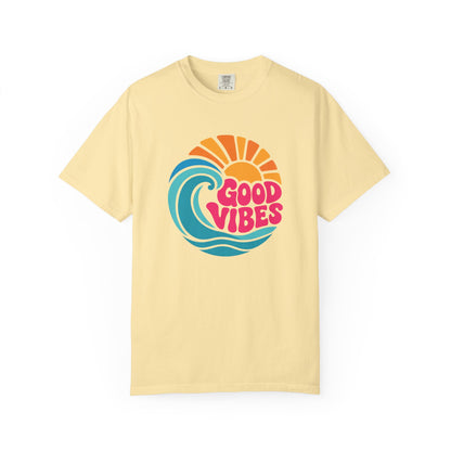 Good Vibes Ocean Retro Beach Graphic T-shirt | Summer Wave Coastal Vacation Tee