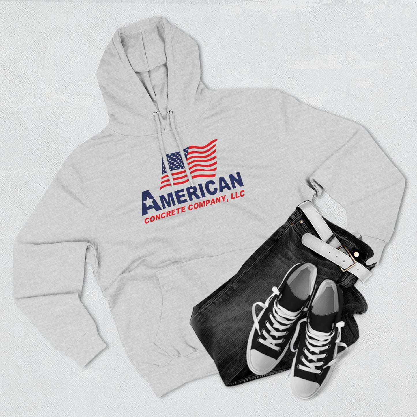 American Concrete Logo Hoodie | Flag and Gear Construction Design