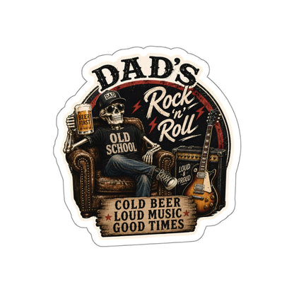 Dad's Rock 'n' Roll Skull Guitar Beer Die-Cut Sticker