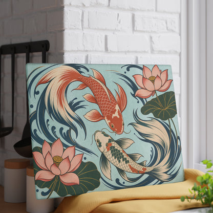 Koi Fish Lotus Glass Cutting Board | Japanese Pond Artwork
