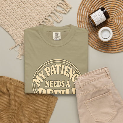 T-Shirt — “My Patience Needs a Refill” Retro Graphic Tee