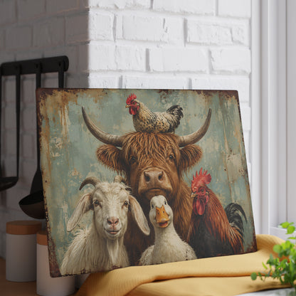 Farm Animal Glass Cutting Board – Rustic Cow, Goat, Duck & Rooster Kitchen Decor
